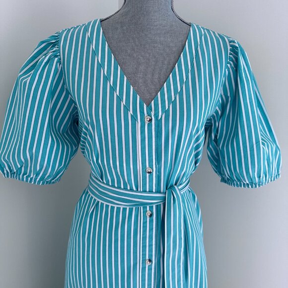 Women's Cotton Puff Sleeve Midi/Maxi Shirt Dress sz L. - Green & White - Picture 13 of 13